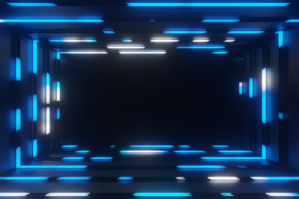 abstract animation neon blue frame tunnel background 3d rendering